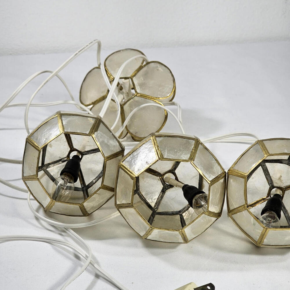 Vintage Mid Century 55" Natural Capiz Shell Hanging Ball Light - Picture 6 of 9